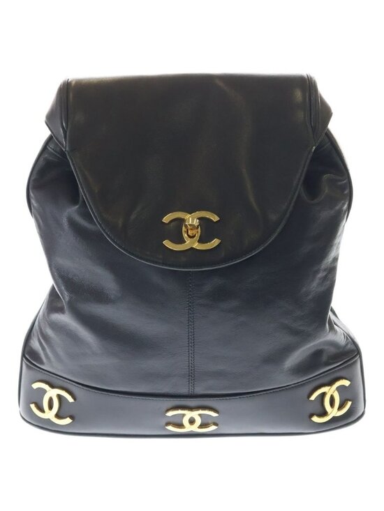 Chanel Vintage Triple CC Logo GD Backpack Black Gold main image 8